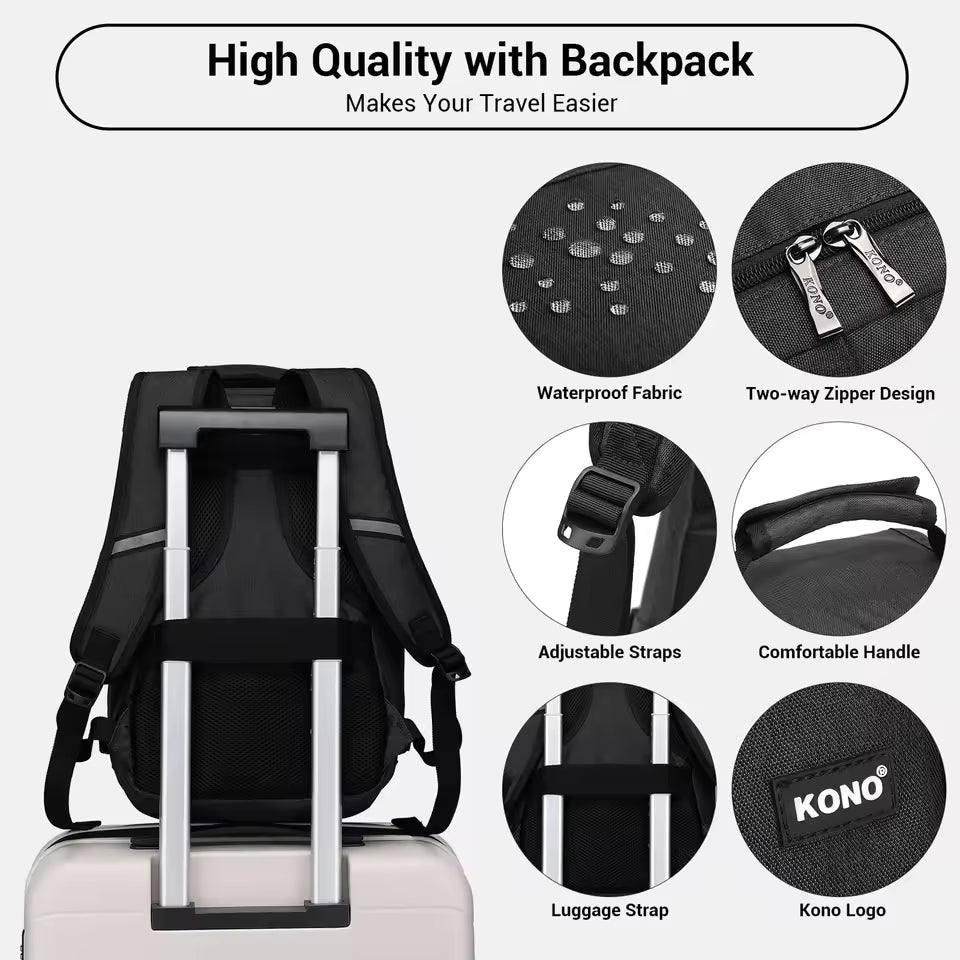 Kono Kabinentasche 40x20x25 cm für Ryanair Untersitz Handgepäck Rucksack, Kabinengröße 20L, Schwarz, Minimalistisch Mağazam