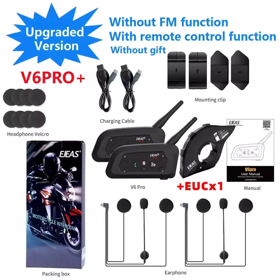 EJEAS V6 PRO+ Motorradhelm-Gegensprechanlage, Bluetooth-Headset, unterstützt EUC, CVC, Rauschunterdrückung, wasserdicht, IP67, Standby-Zeit 260 Stunden