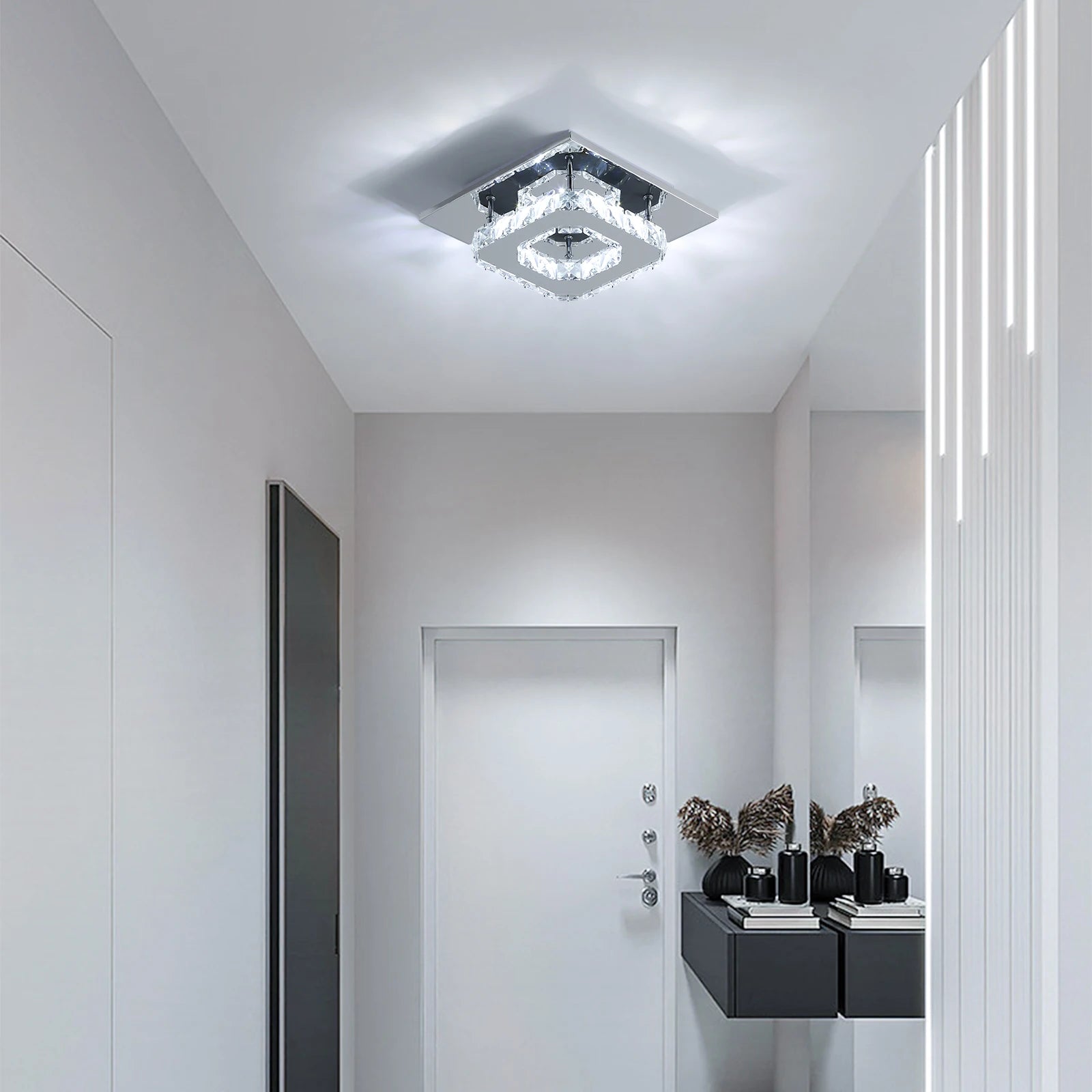 Kristall-LED-Deckenleuchte, moderne Deckenleuchte, 12 W, 6500 K, moderne quadratische Deckenleuchte, LED-Kronleuchter für Küche, Schlafzimmer, Durchmesser 20 cm