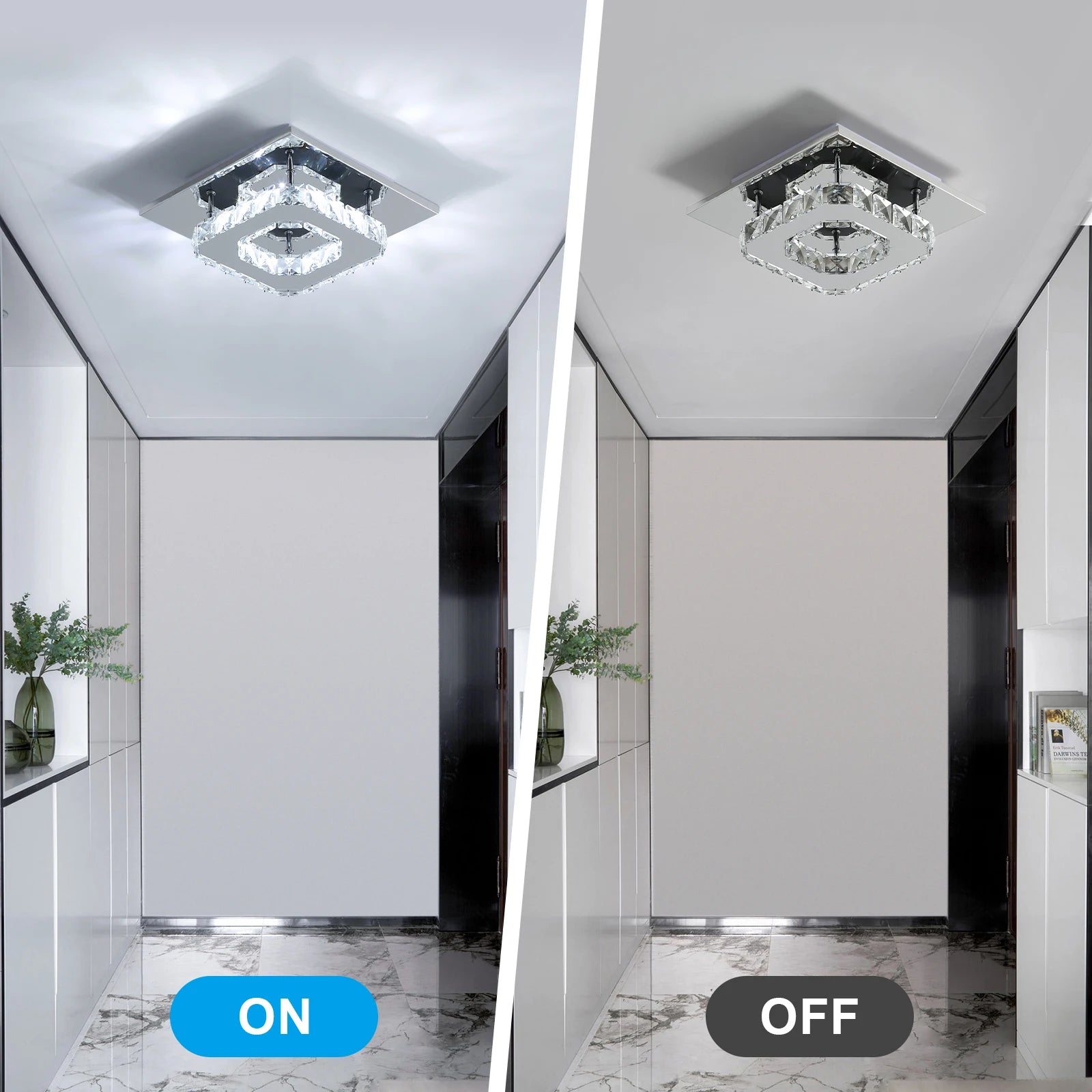Kristall-LED-Deckenleuchte, moderne Deckenleuchte, 12 W, 6500 K, moderne quadratische Deckenleuchte, LED-Kronleuchter für Küche, Schlafzimmer, Durchmesser 20 cm