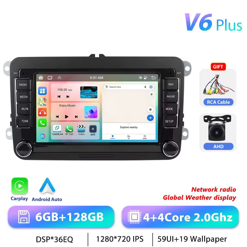 Podofo 7" 9" CarPlay Android Car Radio For Volkswagen VW Golf Passat JETTA Skoda SEAT Car Intelligent System 2din GPS Autoradio Mağazam