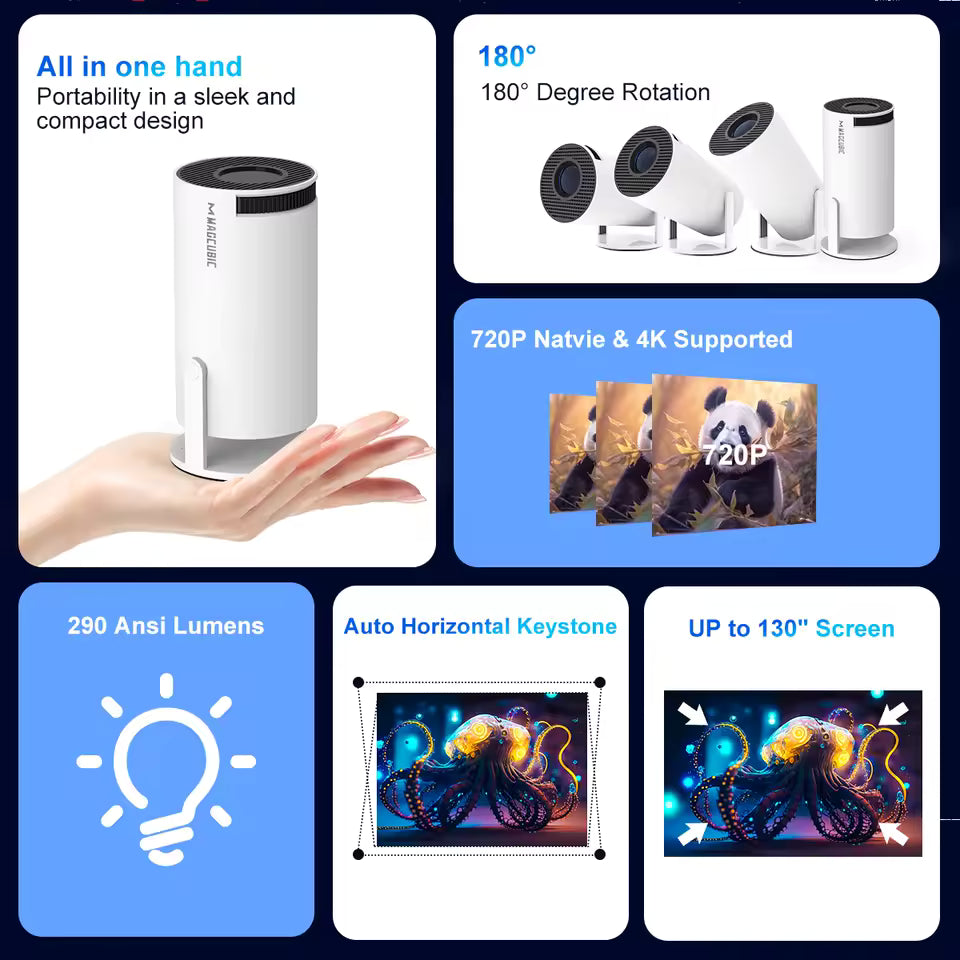 Magcubic-Projektor 4K Android 11 HY300 Pro Wifi6 290ANSI Allwinner H713 BT5.0 1080P 1280*720P Cinema Outdoor Tragbare Projektoren