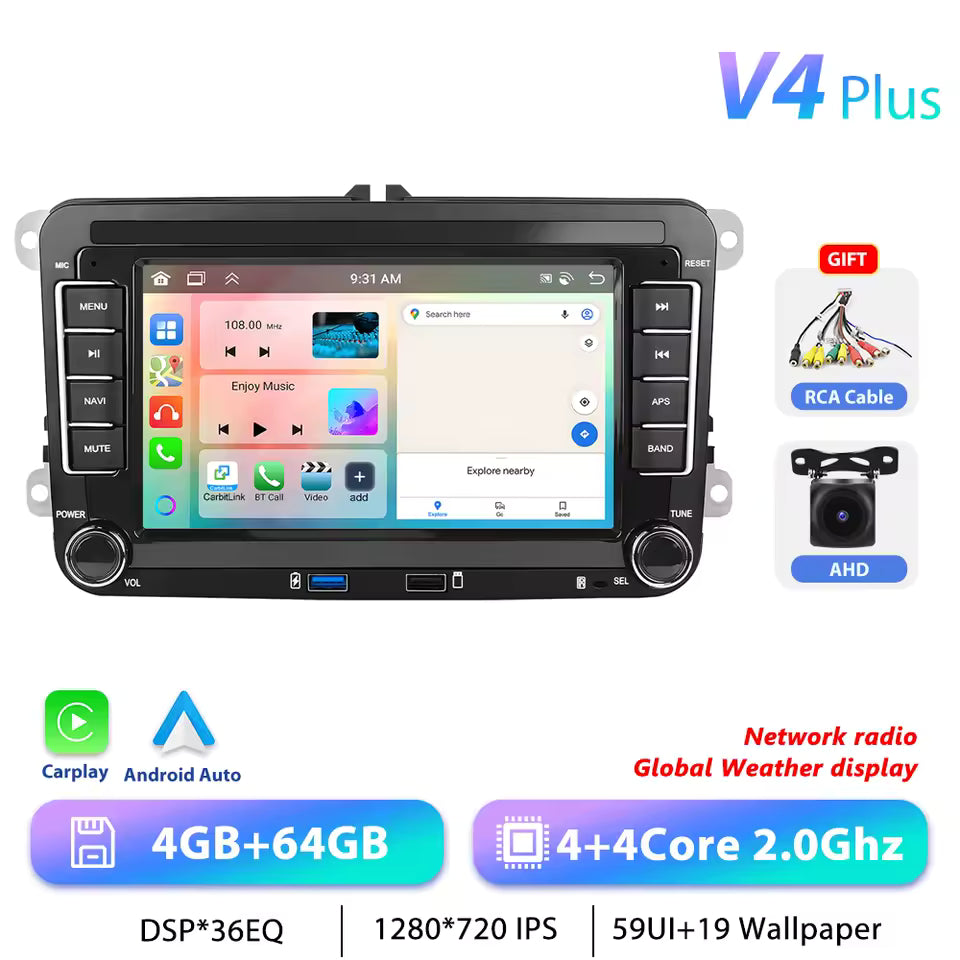 Podofo 7" 9" CarPlay Android Car Radio For Volkswagen VW Golf Passat JETTA Skoda SEAT Car Intelligent System 2din GPS Autoradio Mağazam