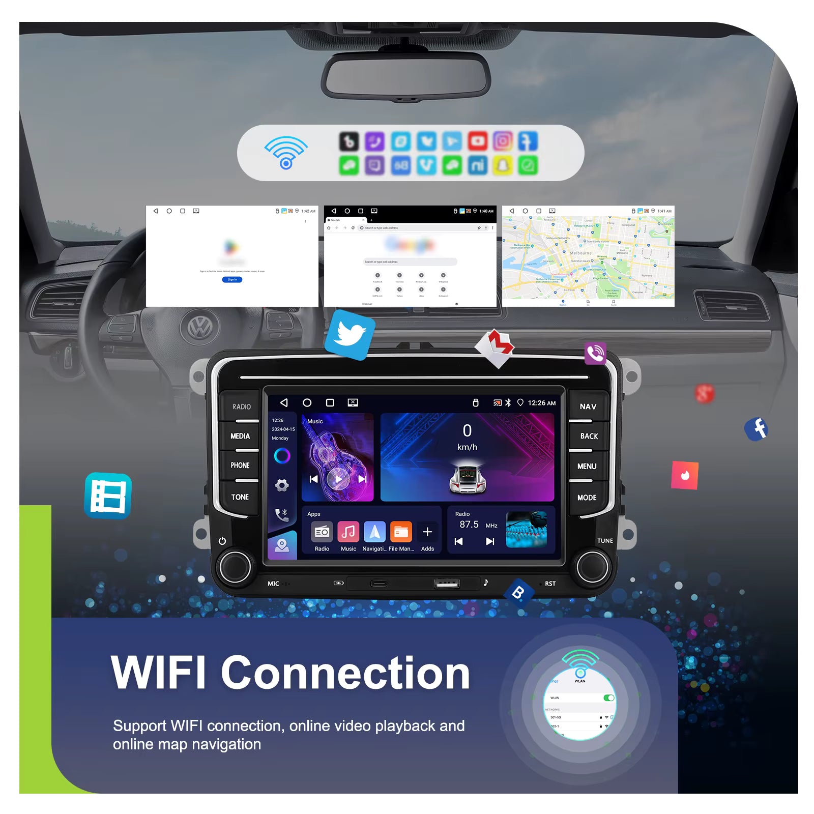 Podofo 7" 9" CarPlay Android Car Radio For Volkswagen VW Golf Passat JETTA Skoda SEAT Car Intelligent System 2din GPS Autoradio Mağazam