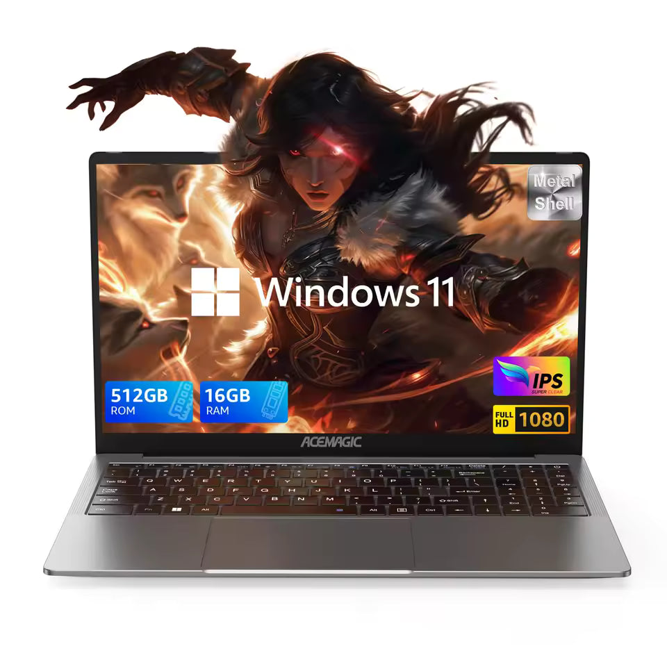 ACEMAGIC 15,6" Ultra Slim Laptop 16 GB RAM 512 GB SSD Intel N97 Notebook Gamer 1920*1080 Display Büro Arbeitszimmer Computer Windows 11 Mağazam