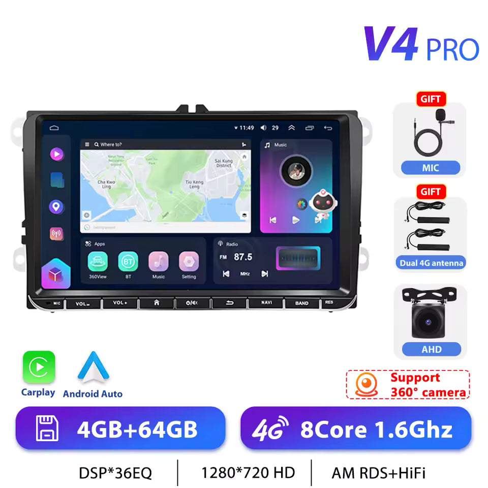 Podofo 7" 9" CarPlay Android Car Radio For Volkswagen VW Golf Passat JETTA Skoda SEAT Car Intelligent System 2din GPS Autoradio Mağazam