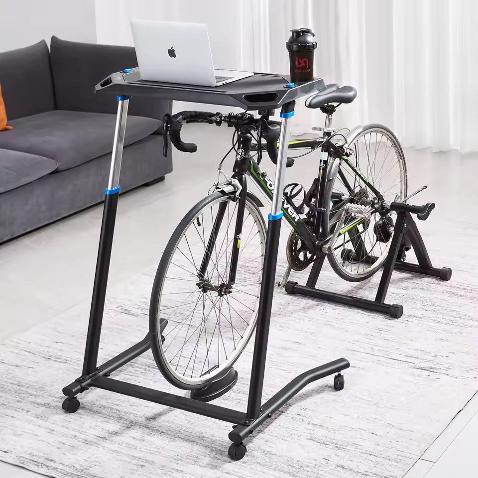 VEVOR Fahrradtisch stationärer faltbarer verstellbarer Fahrradtrainer- und Laufbandtisch mit feststellbaren Rädern, rutschfester Fitnesstisch mit mehreren Steckplätzen für Fahrradtrainer und Lenker Mağazam
