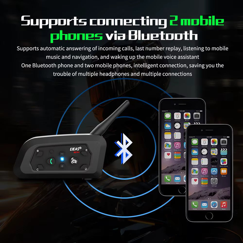 EJEAS V6 PRO+ Motorradhelm-Gegensprechanlage, Bluetooth-Headset, unterstützt EUC, CVC, Rauschunterdrückung, wasserdicht, IP67, Standby-Zeit 260 Stunden