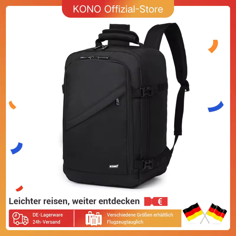 Kono Kabinentasche 40x20x25 cm für Ryanair Untersitz Handgepäck Rucksack, Kabinengröße 20L, Schwarz, Minimalistisch Mağazam