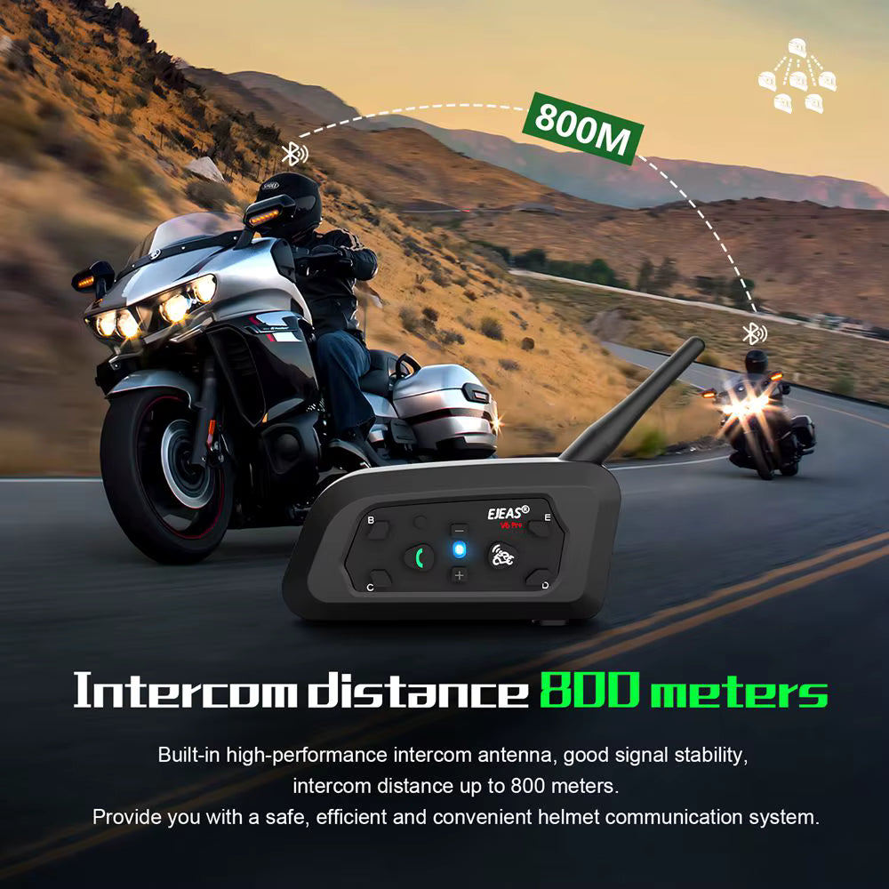 EJEAS V6 PRO+ Motorradhelm-Gegensprechanlage, Bluetooth-Headset, unterstützt EUC, CVC, Rauschunterdrückung, wasserdicht, IP67, Standby-Zeit 260 Stunden