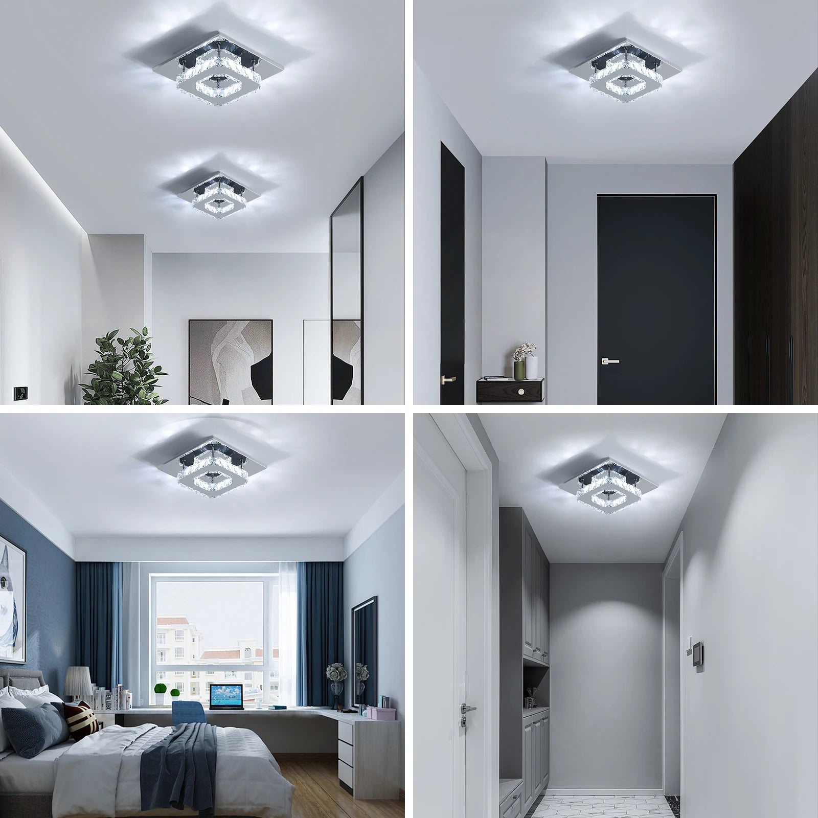 Kristall-LED-Deckenleuchte, moderne Deckenleuchte, 12 W, 6500 K, moderne quadratische Deckenleuchte, LED-Kronleuchter für Küche, Schlafzimmer, Durchmesser 20 cm