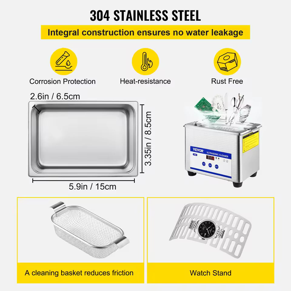 SucceBuy 800 ml Ultraschallreiniger, tragbare Reinigungswaschmaschine, 35 W, Mini-Lave-Dishes, Ultraschallbad, Sonic-Haushaltsgerät 