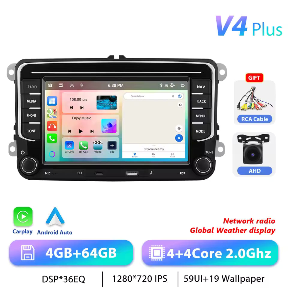 Podofo 7" 9" CarPlay Android Car Radio For Volkswagen VW Golf Passat JETTA Skoda SEAT Car Intelligent System 2din GPS Autoradio Mağazam
