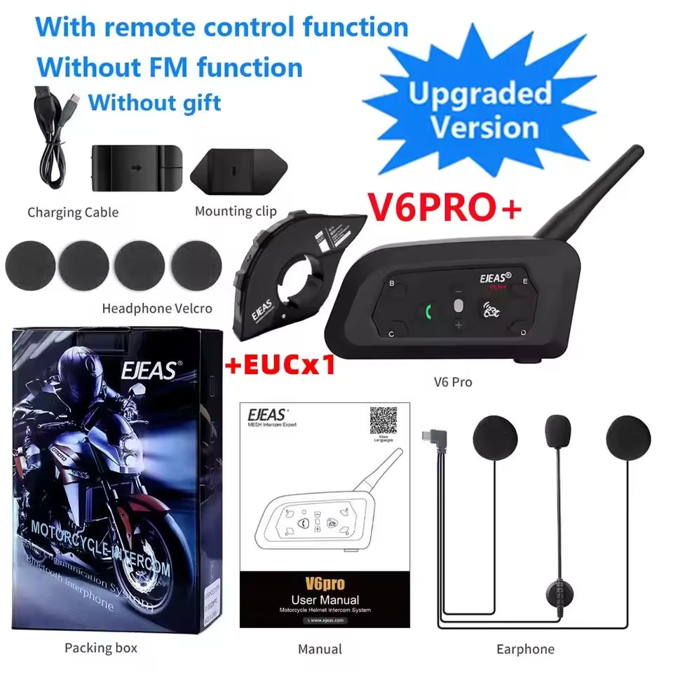 EJEAS V6 PRO+ Motorradhelm-Gegensprechanlage, Bluetooth-Headset, unterstützt EUC, CVC, Rauschunterdrückung, wasserdicht, IP67, Standby-Zeit 260 Stunden