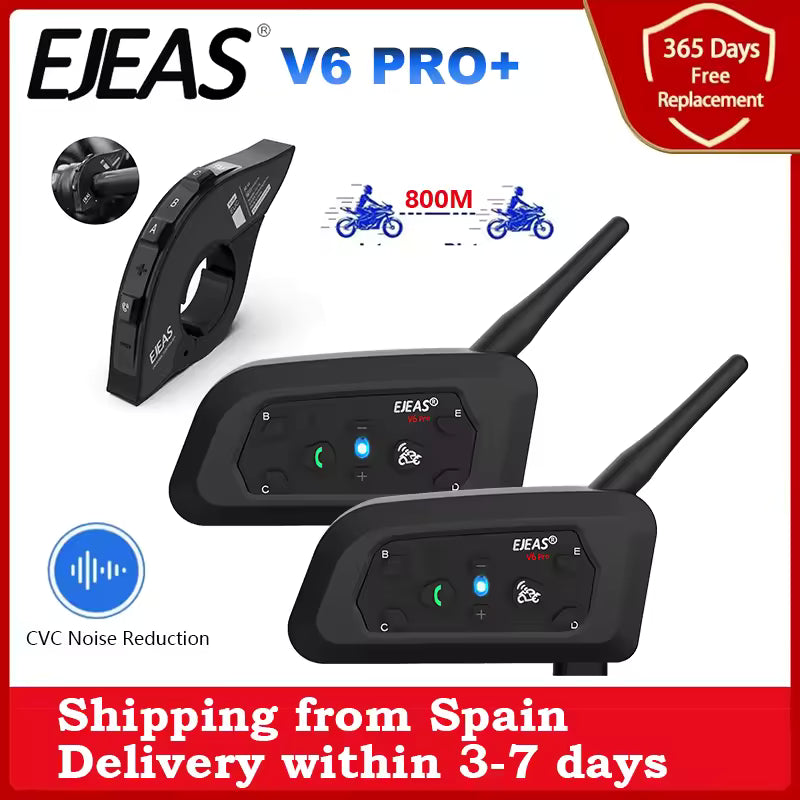 EJEAS V6 PRO+ Motorradhelm-Gegensprechanlage, Bluetooth-Headset, unterstützt EUC, CVC, Rauschunterdrückung, wasserdicht, IP67, Standby-Zeit 260 Stunden
