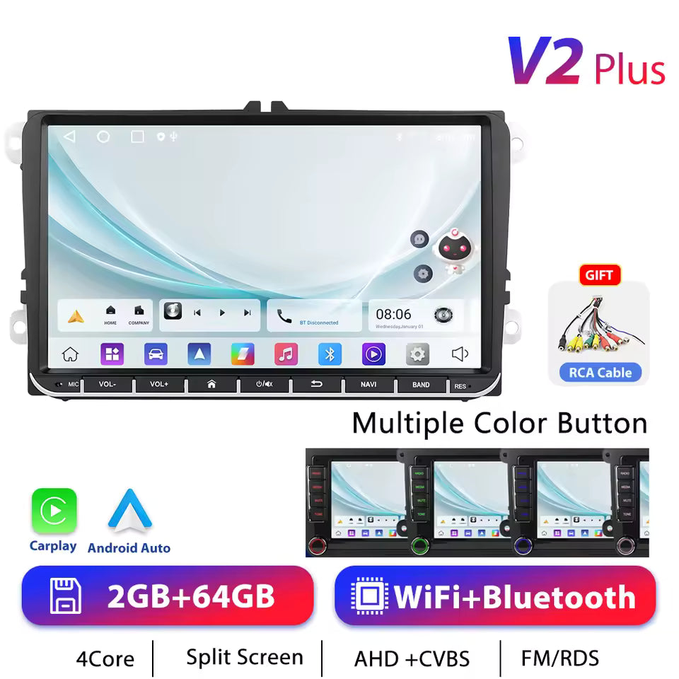 Podofo 7" 9" CarPlay Android Car Radio For Volkswagen VW Golf Passat JETTA Skoda SEAT Car Intelligent System 2din GPS Autoradio Mağazam