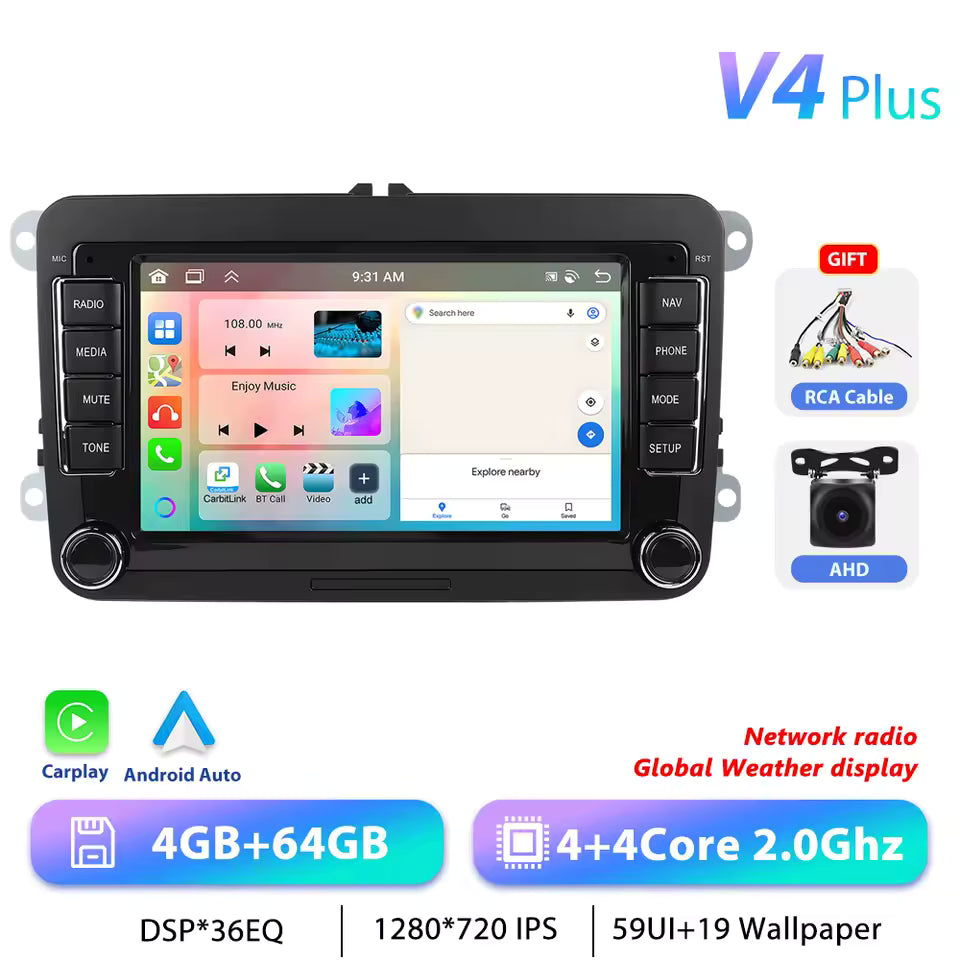 Podofo 7" 9" CarPlay Android Car Radio For Volkswagen VW Golf Passat JETTA Skoda SEAT Car Intelligent System 2din GPS Autoradio Mağazam