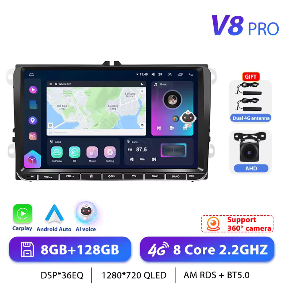 Podofo 7" 9" CarPlay Android Car Radio For Volkswagen VW Golf Passat JETTA Skoda SEAT Car Intelligent System 2din GPS Autoradio Mağazam
