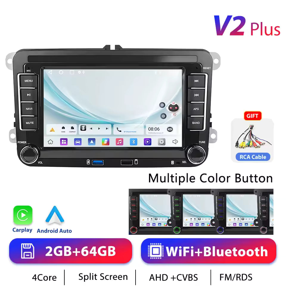 Podofo 7" 9" CarPlay Android Car Radio For Volkswagen VW Golf Passat JETTA Skoda SEAT Car Intelligent System 2din GPS Autoradio Mağazam