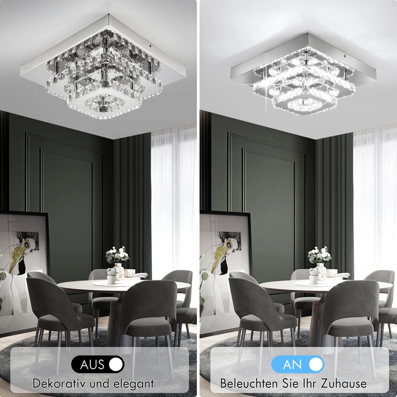 Kristall-LED-Deckenleuchte, moderne Kristalllampe K9 Edelstahl 36W Deckenlampen für Küche, Schlafzimmer, Durchmesser 30 cm