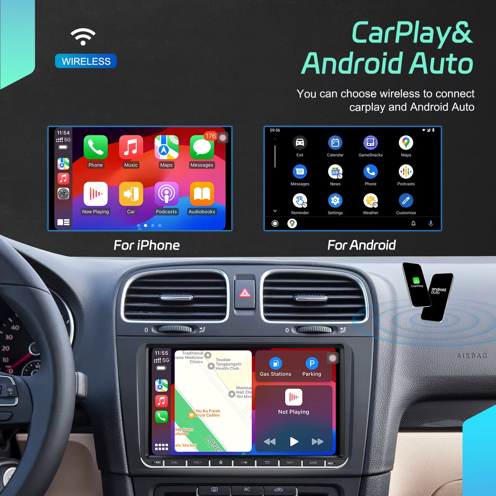 Podofo 7" 9" CarPlay Android Car Radio For Volkswagen VW Golf Passat JETTA Skoda SEAT Car Intelligent System 2din GPS Autoradio Mağazam