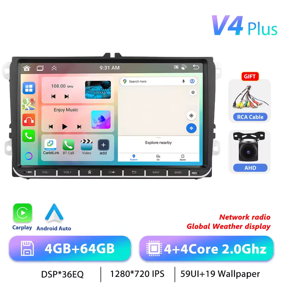 Podofo 7" 9" CarPlay Android Car Radio For Volkswagen VW Golf Passat JETTA Skoda SEAT Car Intelligent System 2din GPS Autoradio Mağazam