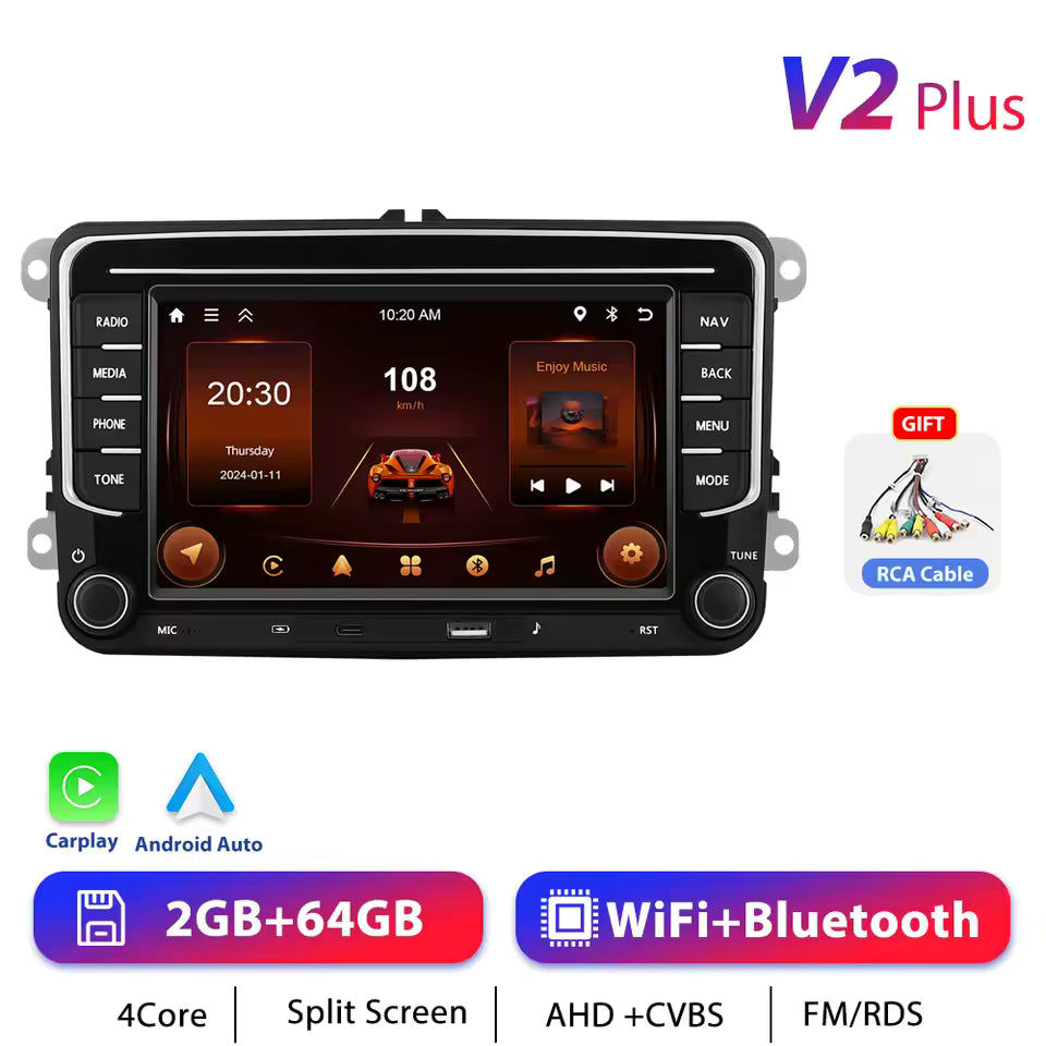 Podofo 7" 9" CarPlay Android Car Radio For Volkswagen VW Golf Passat JETTA Skoda SEAT Car Intelligent System 2din GPS Autoradio Mağazam