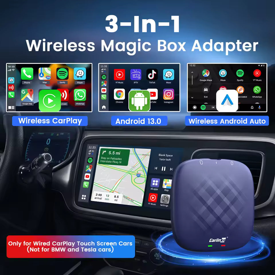 CarlinKit 8G+128G Android 13 CarPlay TV AI Box Qualcomm 8-Cores Wireless Android Auto CarPlay Video Box FOTA Upgrade für Netflix Mağazam