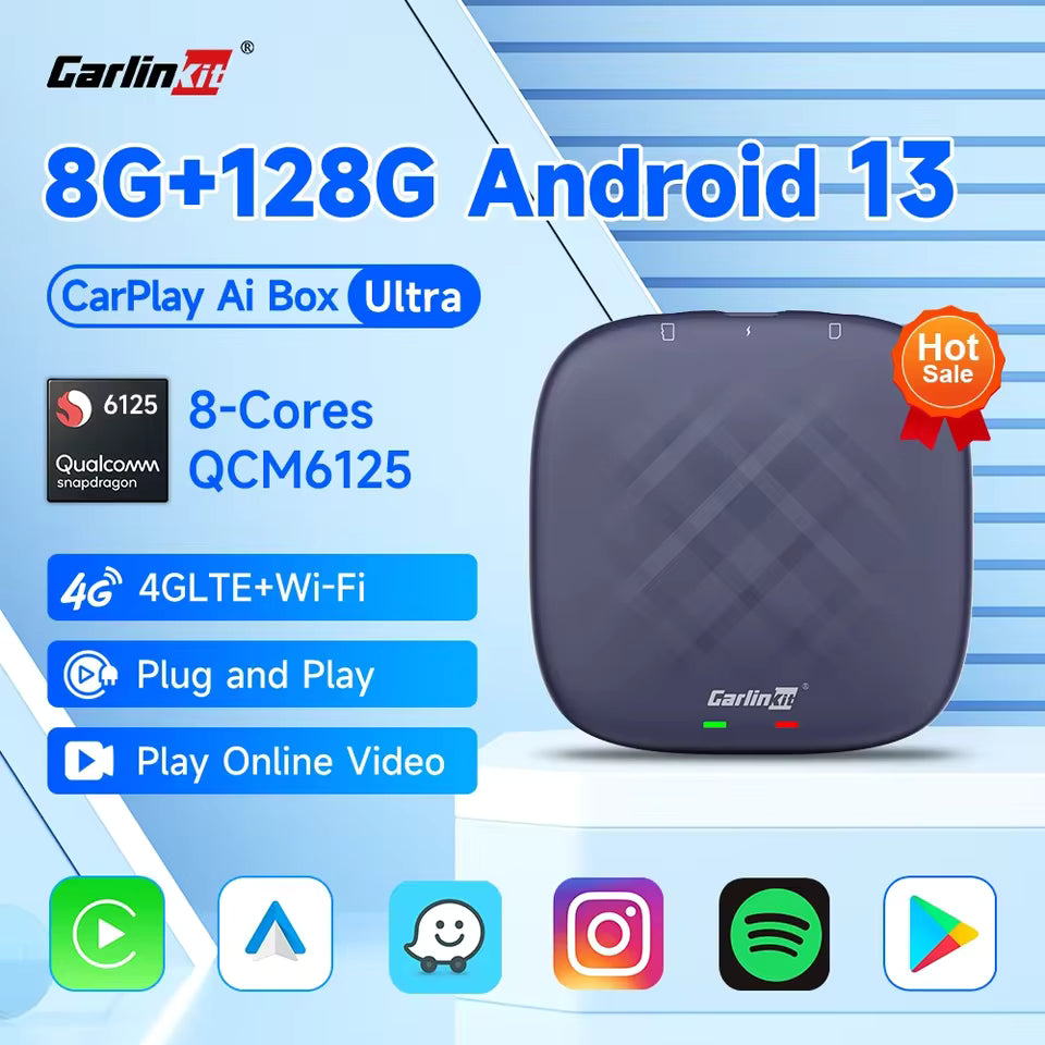 CarlinKit 8G+128G Android 13 CarPlay TV AI Box Qualcomm 8-Cores Wireless Android Auto CarPlay Video Box FOTA Upgrade für Netflix Mağazam