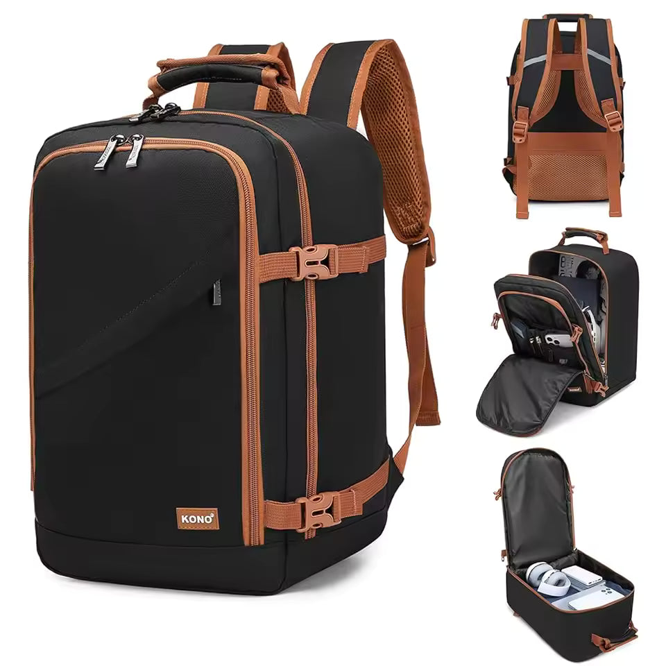 Kono Kabinentasche 40x20x25 cm für Ryanair Untersitz Handgepäck Rucksack, Kabinengröße 20L, Schwarz, Minimalistisch Mağazam