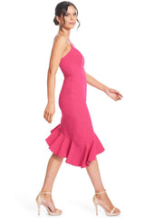 Rufflin' Round Dress - Fuchsia Ruffle Hem Midi Asymmetric Cocktail