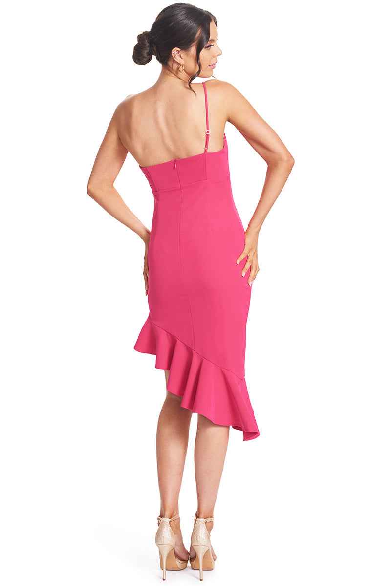 Rufflin' Round Dress - Fuchsia Ruffle Hem Midi Asymmetric Cocktail
