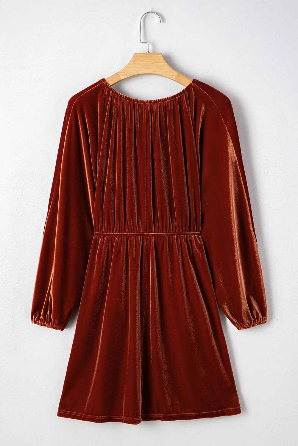 Velvet Elastic V-Neck Puff Sleeve Mini Dress