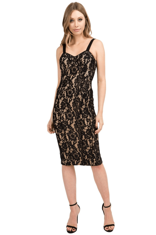 Bianca Lace Bodycon Midi Dress - Back Gold Zipper Detail - Mağazam