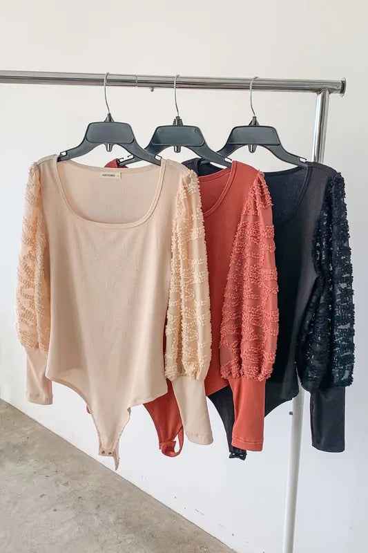And The Why Textured Puff Sleeve Bodysuit