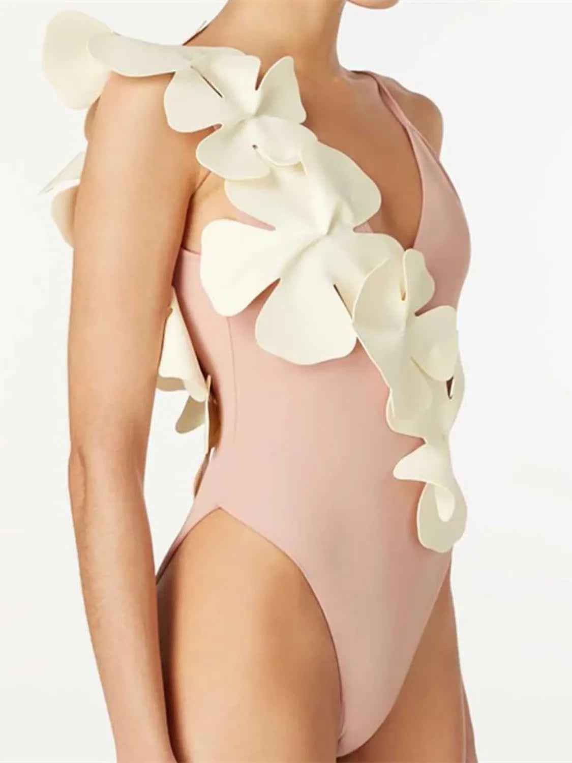 Contrast Flower Spaghetti Strap: One-Piece Swimwear