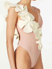 Contrast Flower Spaghetti Strap: One-Piece Swimwear